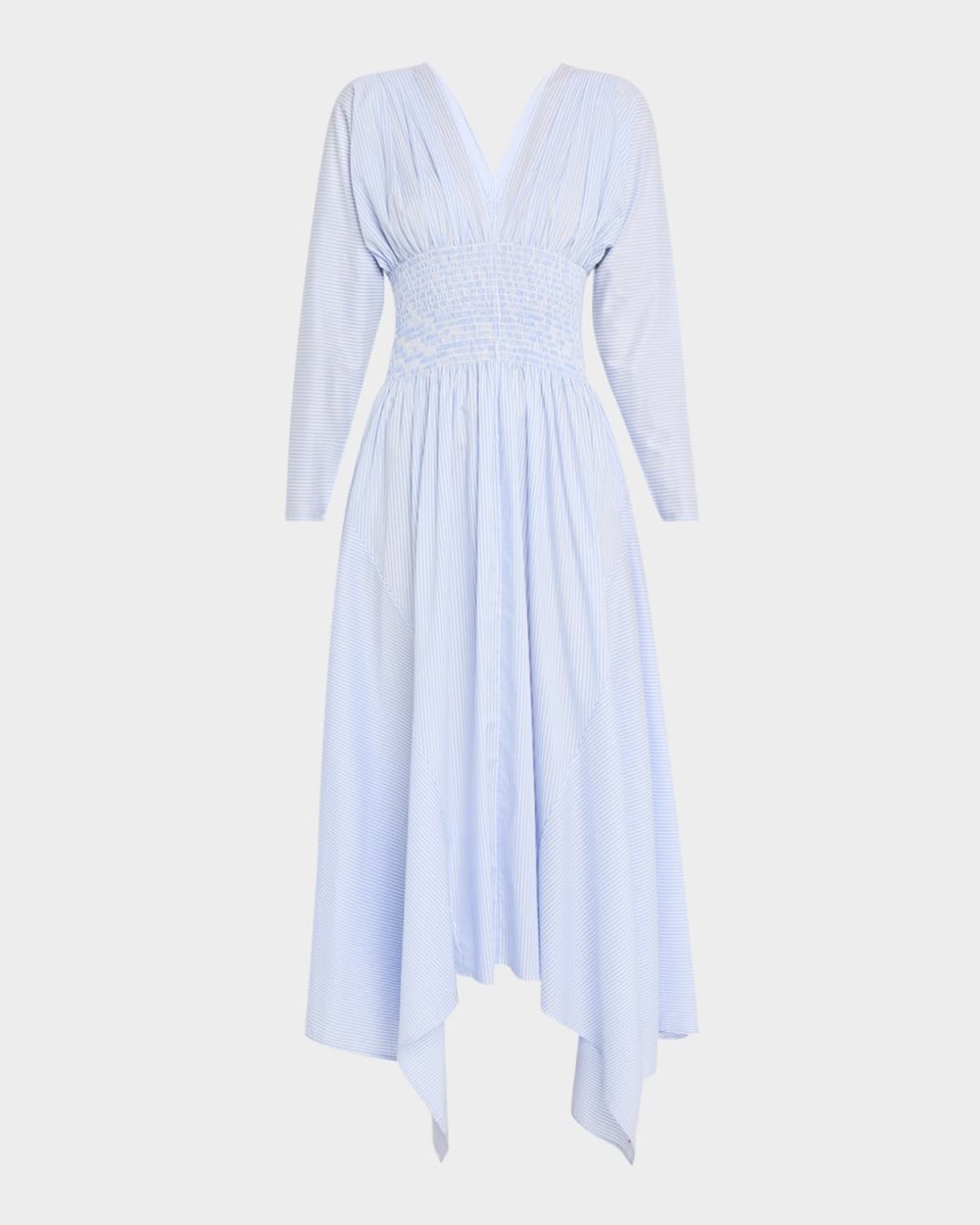 Camicia Shirred Striped Cotton Poplin Maxi Dress
